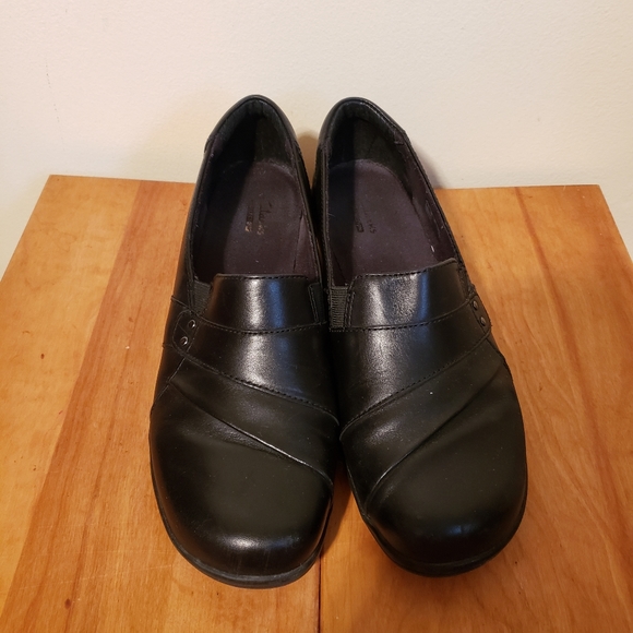 Clark leather shoes slip-on clog work shoe comfy 2in heel - Picture 3 of 7